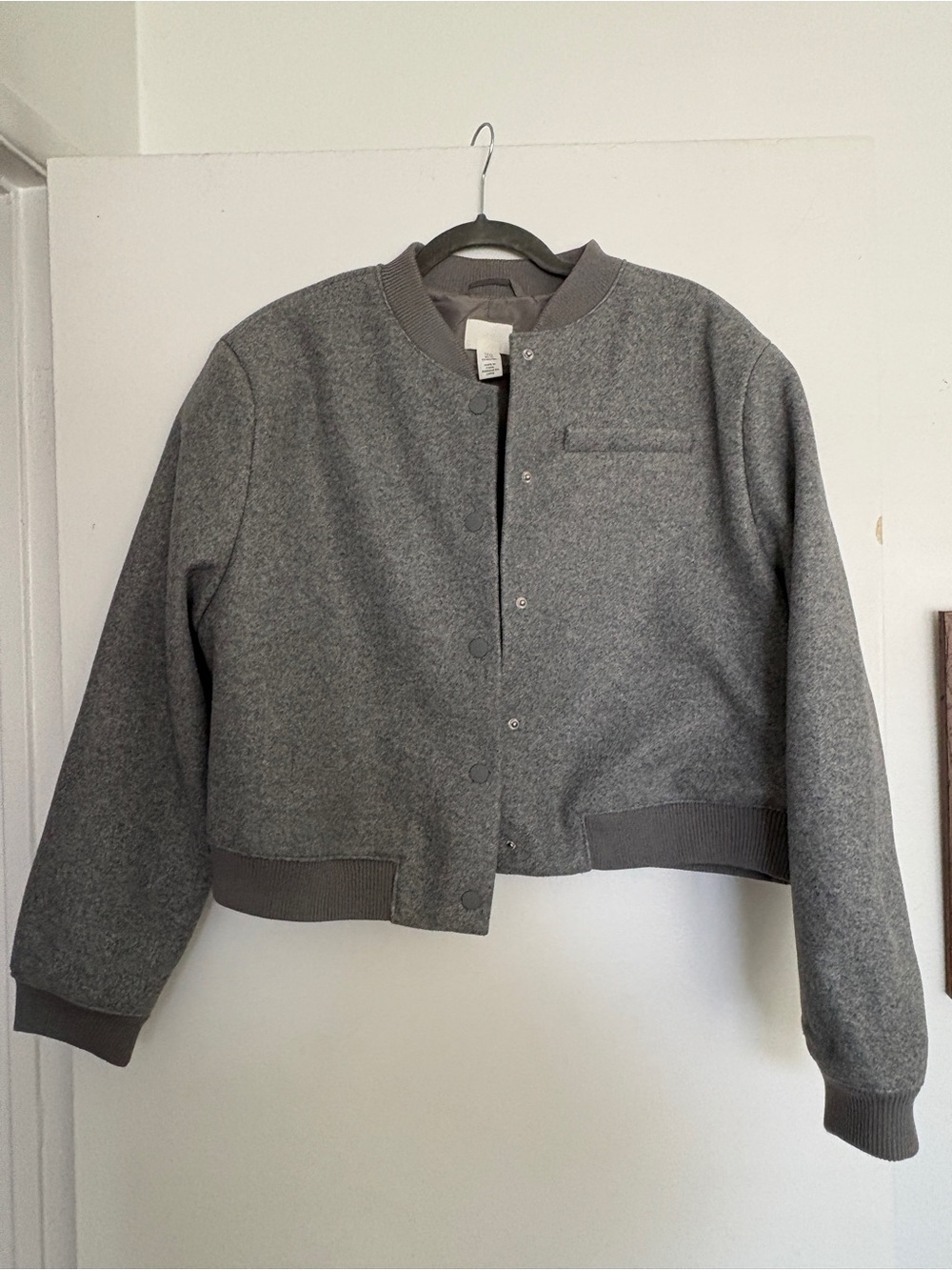 H&M Grey Cropped Bomber Jacket